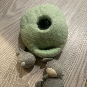 Lovevery Green Felted Wool Play Cave for Kids bunnies